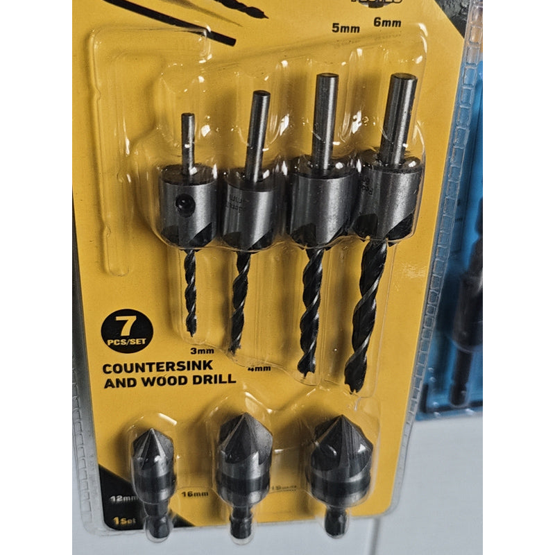 YUXUANG 4PC five-edge woodworking countersink drill +3PC hexagonal handle wide slot chamfer