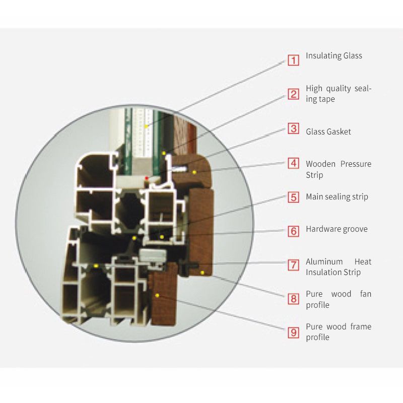 ZHONGJING Italian Aluminum Wood Composite Windows Soundproof glass seals the balcony