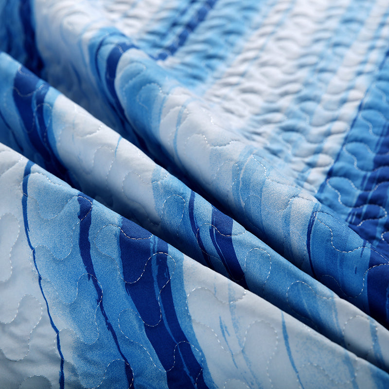 GANGZHENG 3Pcs Printed Bed Cover Set (Blue stripes of dreams) Home bedroom enlarging and thickening skin friendly