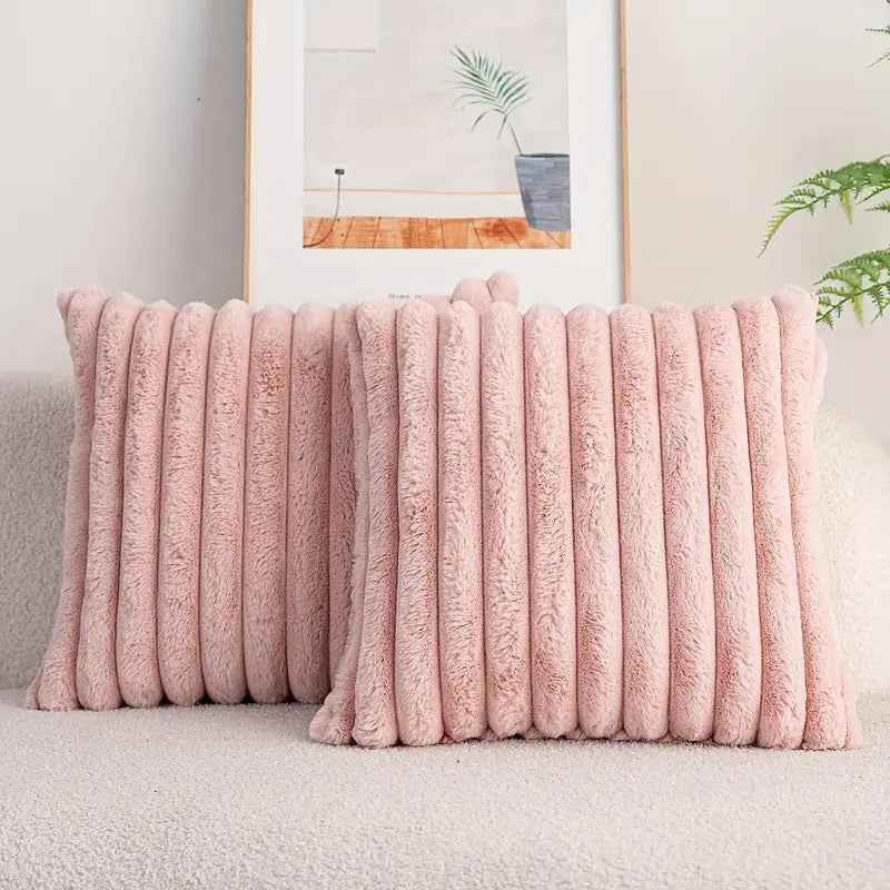 JINHUANYI Vertical Stripe Faux Rabbit Fur Pillow