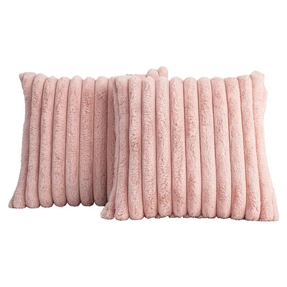 JINHUANYI Vertical Stripe Faux Rabbit Fur Pillow