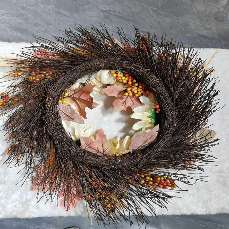 ZONGHONG props for decorating for thanksgiving  Sunflower maple leaf wreath decorated door hanging
