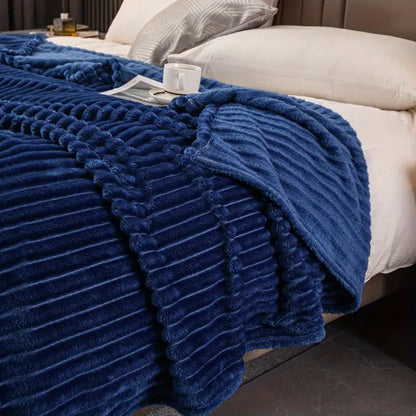 JINHUANYI Vertical Striped Faux Rabbit Blanket