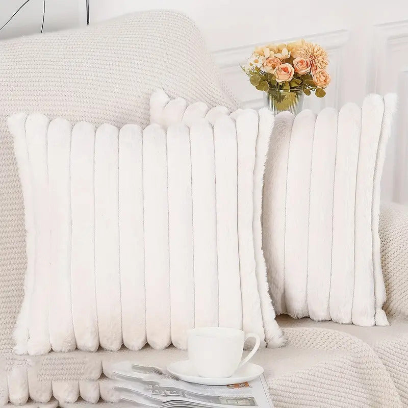 JINHUANYI Vertical Stripe Faux Rabbit Fur Pillow