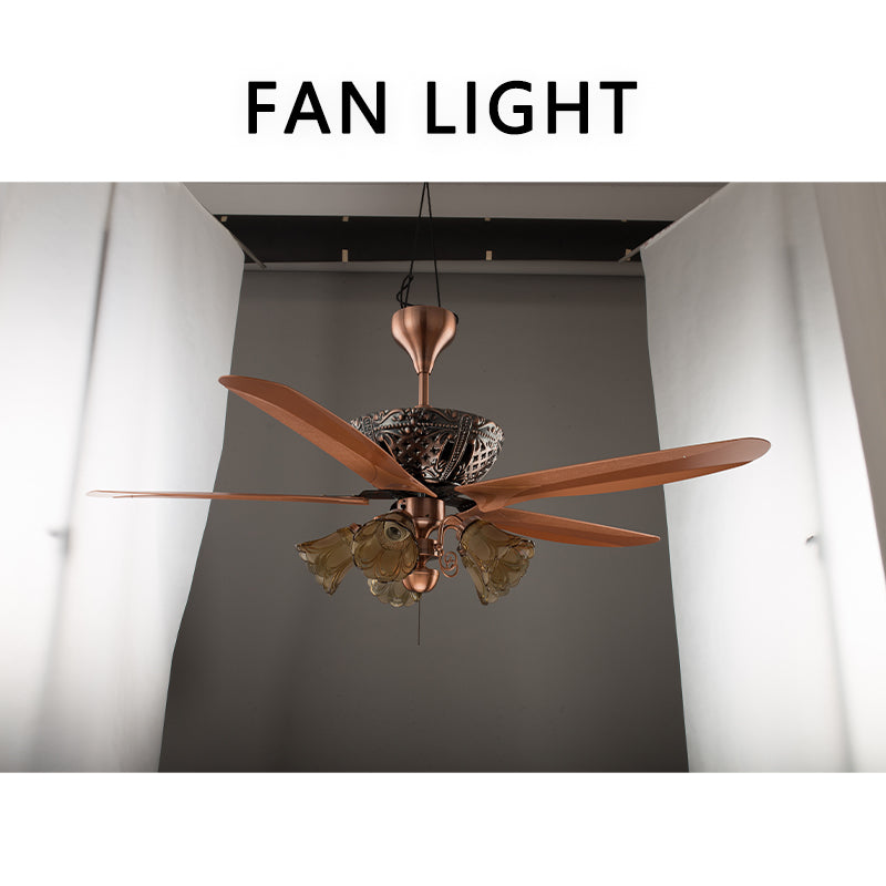 FENGZHIYUAN Ceiling fan light JY56-1514  European and American Inverter Ceiling Fan Light Southeast Asia Retro Dining Room with Light Electric Fan