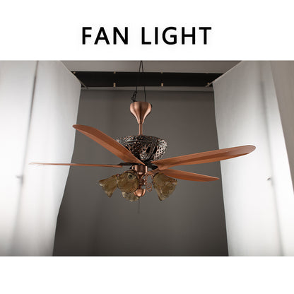 FENGZHIYUAN Ceiling fan light JY56-1514  European and American Inverter Ceiling Fan Light Southeast Asia Retro Dining Room with Light Electric Fan