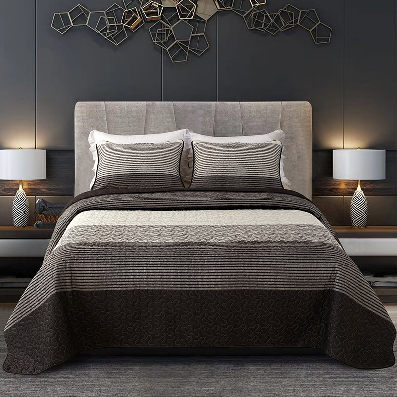 GANGZHENG 3Pcs Printed Bed Cover Set (black and white stripes)  Home bedroom enlarging and thickening skin friendly