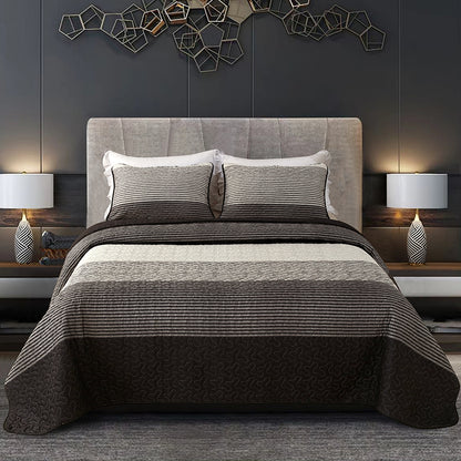 GANGZHENG 3Pcs Printed Bed Cover Set (black and white stripes)  Home bedroom enlarging and thickening skin friendly