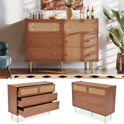 LEJIAJU Chest of drawers  Dining side cabinet Household walnut bedroom rattan cabinet against the wall storage bowl cabinet