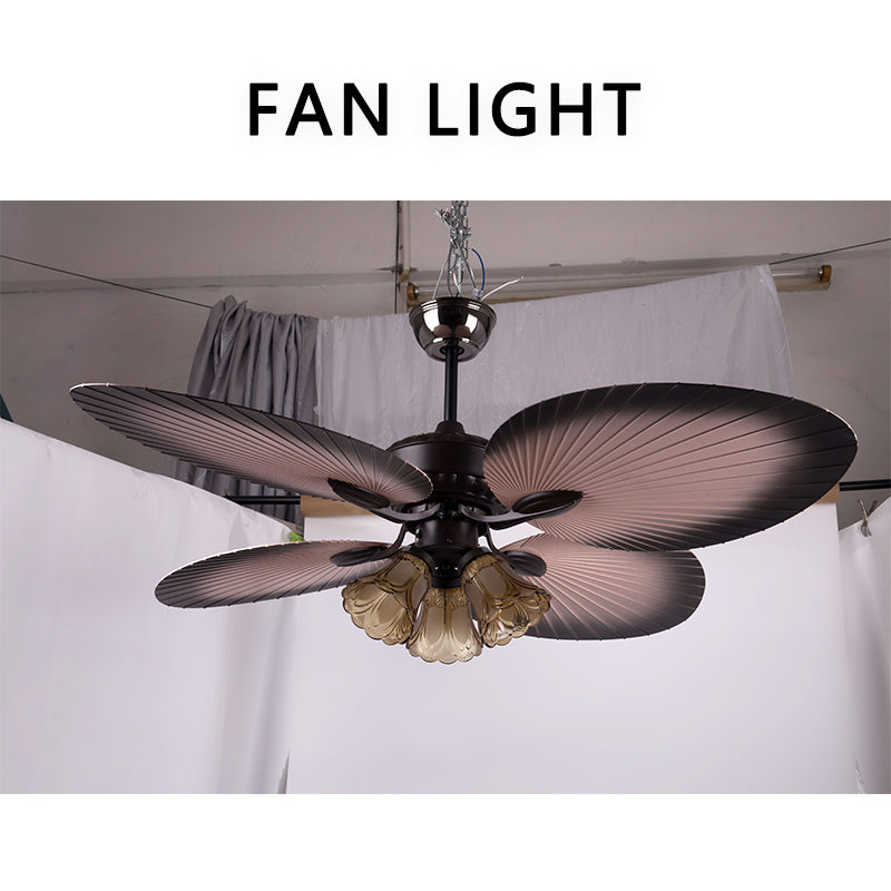 FENGZHIYUAN Ceiling fan light JY52-602  Southeast Asia vintage banana leaf ceiling fan light home big wind