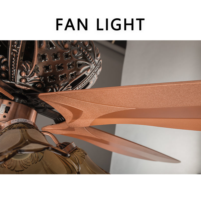 FENGZHIYUAN Ceiling fan light JY56-1514  European and American Inverter Ceiling Fan Light Southeast Asia Retro Dining Room with Light Electric Fan