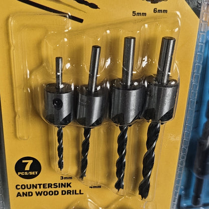 YUXUANG 4PC five-edge woodworking countersink drill +3PC hexagonal handle wide slot chamfer