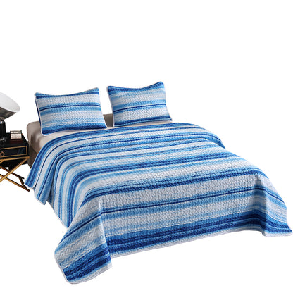 GANGZHENG 3Pcs Printed Bed Cover Set (Blue stripes of dreams)  Home bedroom enlarging and thickening skin friendly