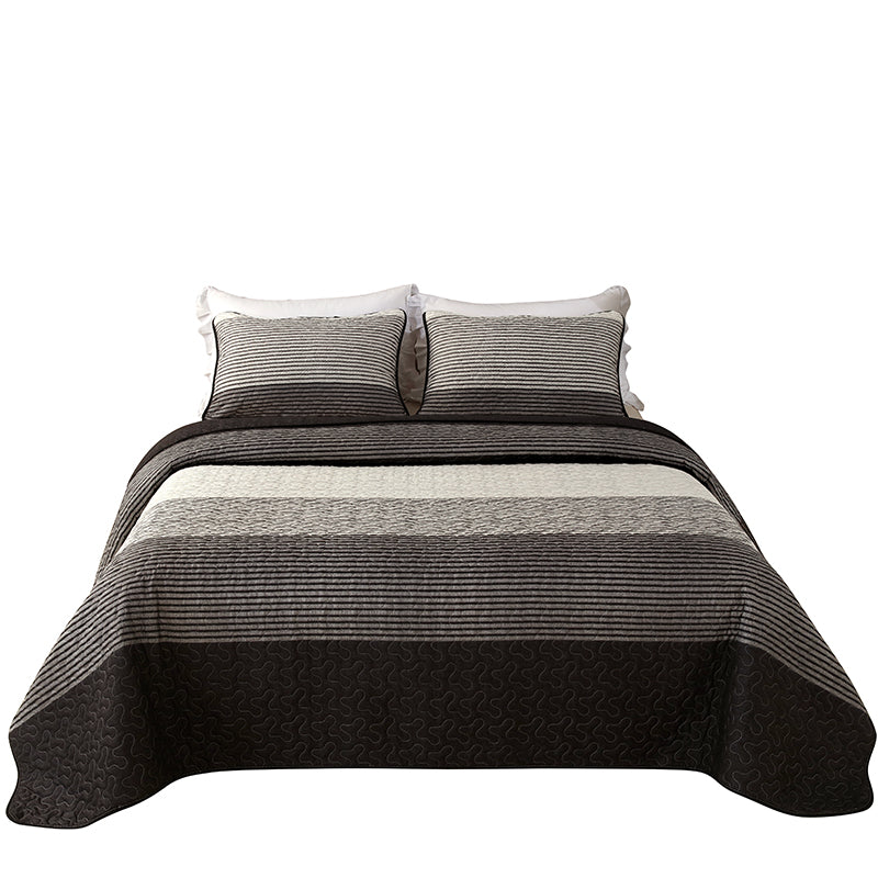 GANGZHENG 3Pcs Printed Bed Cover Set (black and white stripes)  Home bedroom enlarging and thickening skin friendly