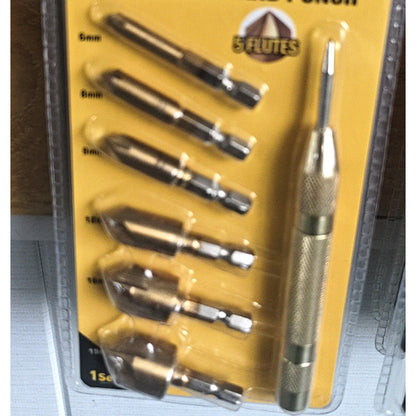 YUXUANG 6PC hexagon handle titanium plated five edge chamfer + gold punch