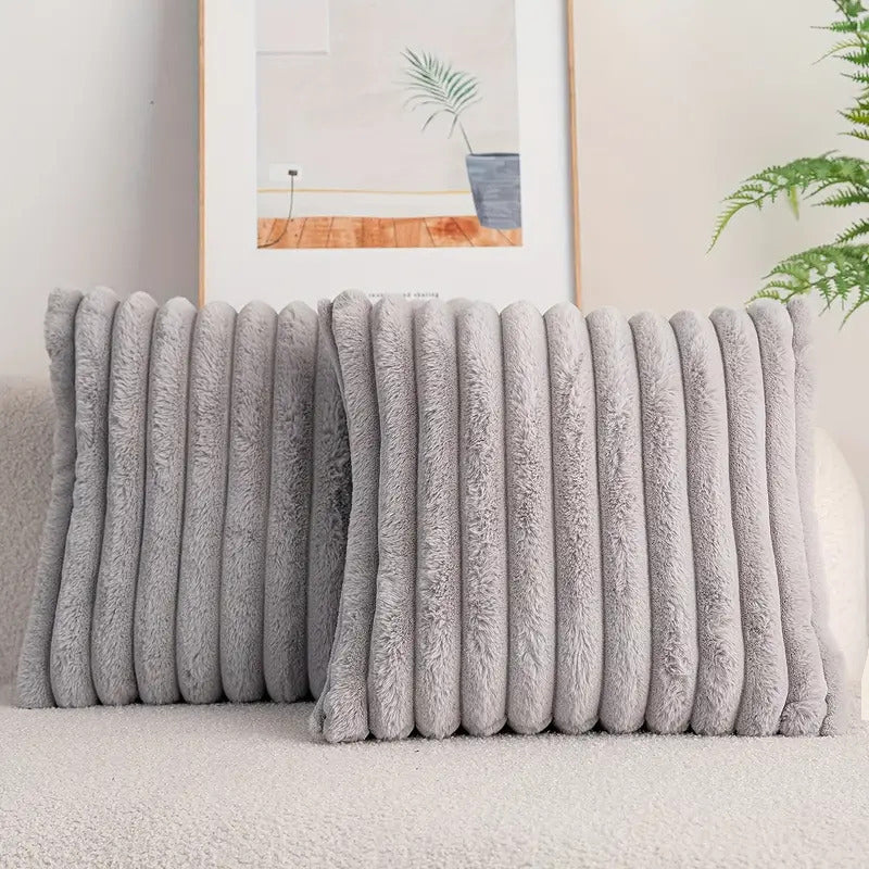 JINHUANYI Vertical Stripe Faux Rabbit Fur Pillow