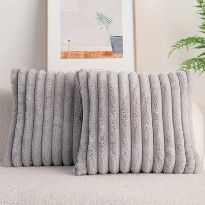 JINHUANYI Vertical Stripe Faux Rabbit Fur Pillow