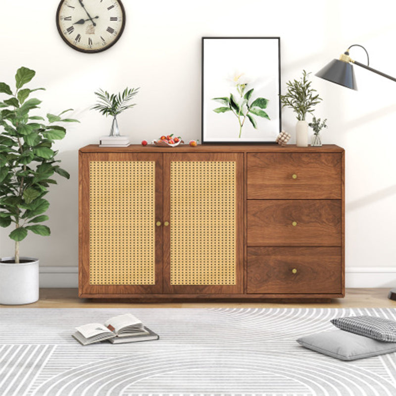 LEJIAJU Chest of drawers  Dining side cabinet Household walnut bedroom rattan cabinet against the wall storage bowl cabinet