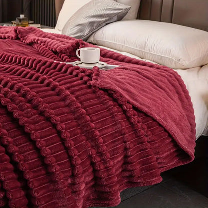 JINHUANYI Vertical Striped Faux Rabbit Blanket