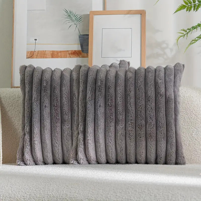 JINHUANYI Vertical Stripe Faux Rabbit Fur Pillow