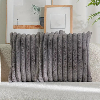 JINHUANYI Vertical Stripe Faux Rabbit Fur Pillow