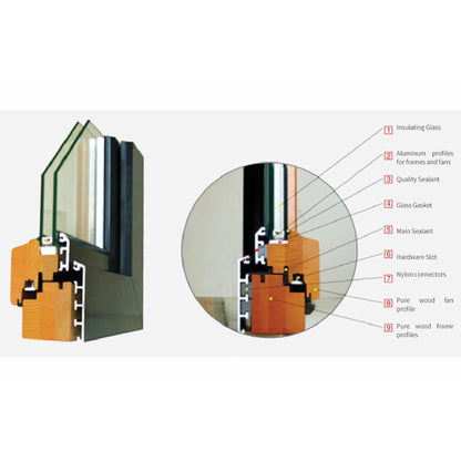 ZHONGJING German Aluminum Clad Wood Windows  European red oak pure solid wood flat open hanging window