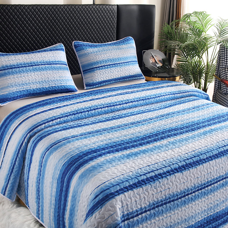 GANGZHENG 3Pcs Printed Bed Cover Set (Blue stripes of dreams)  Home bedroom enlarging and thickening skin friendly