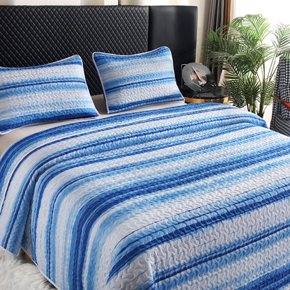GANGZHENG 3Pcs Printed Bed Cover Set (Blue stripes of dreams)  Home bedroom enlarging and thickening skin friendly