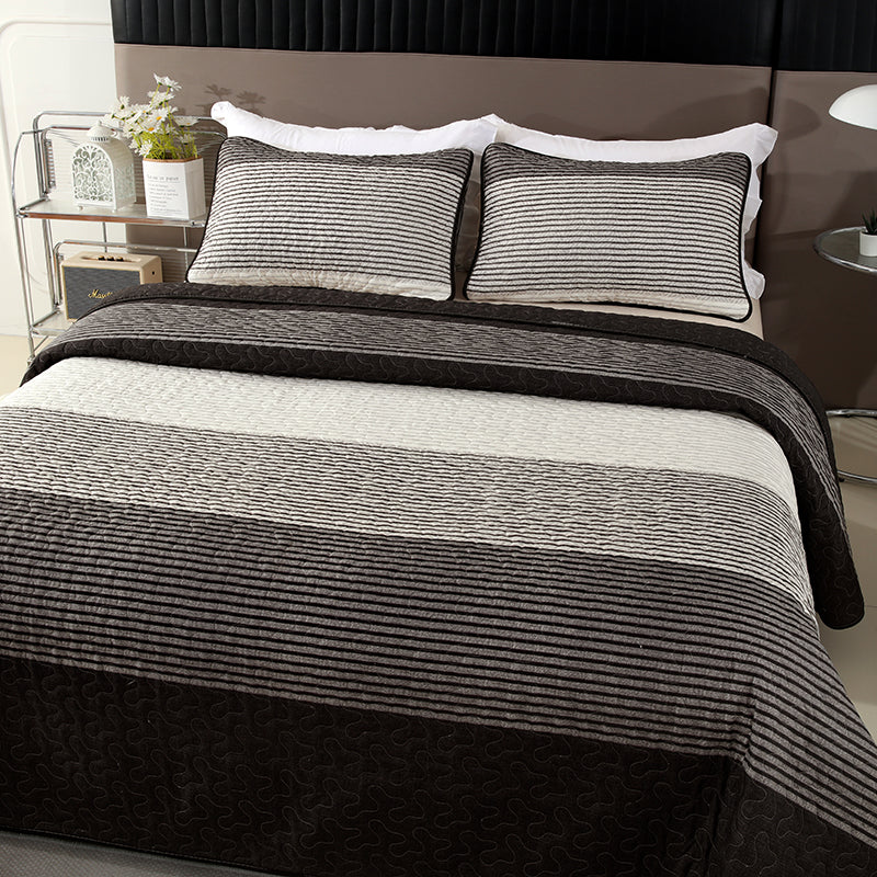 GANGZHENG 3Pcs Printed Bed Cover Set (black and white stripes)  Home bedroom enlarging and thickening skin friendly