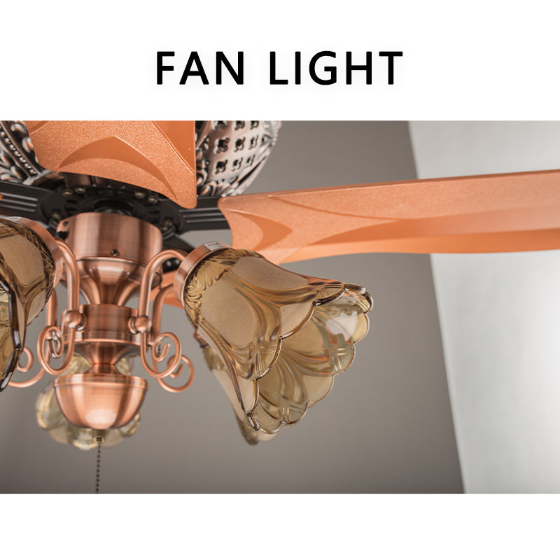 FENGZHIYUAN Ceiling fan light JY56-1514  European and American Inverter Ceiling Fan Light Southeast Asia Retro Dining Room with Light Electric Fan