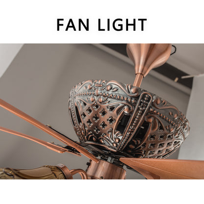 FENGZHIYUAN Ceiling fan light JY56-1514  European and American Inverter Ceiling Fan Light Southeast Asia Retro Dining Room with Light Electric Fan