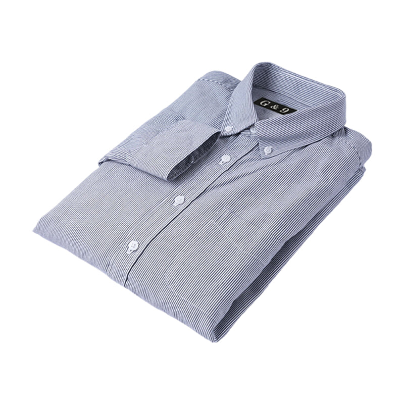 LESHI 2025 Autumn new gray vertical pinstripe shirt  Slim Appear temperament long-sleeved shirt