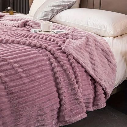 JINHUANYI Vertical Striped Faux Rabbit Blanket