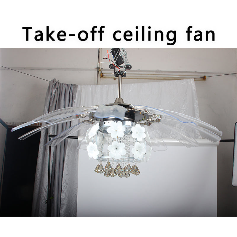 FENGZHIYUAN Take-off ceiling fan JY42-2016A  Scandinavian Light Luxury Simple Crystal Ceiling Fan Light Home Bedroom Light Fixtures