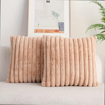 JINHUANYI Vertical Stripe Faux Rabbit Fur Pillow