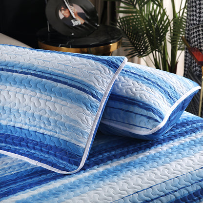 GANGZHENG 3Pcs Printed Bed Cover Set (Blue stripes of dreams)  Home bedroom enlarging and thickening skin friendly