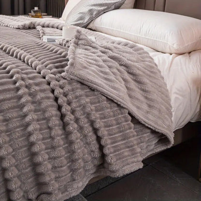 JINHUANYI Vertical Striped Faux Rabbit Blanket