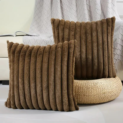 JINHUANYI Vertical Stripe Faux Rabbit Fur Pillow