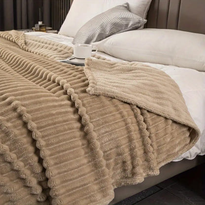 JINHUANYI Vertical Striped Faux Rabbit Blanket
