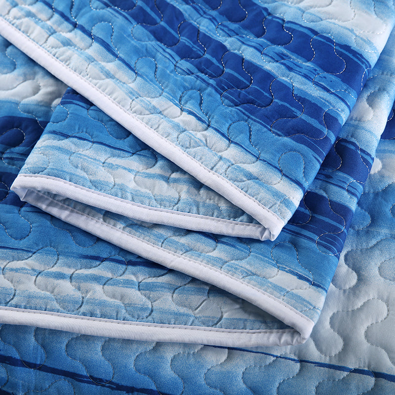 GANGZHENG 3Pcs Printed Bed Cover Set (Blue stripes of dreams)  Home bedroom enlarging and thickening skin friendly