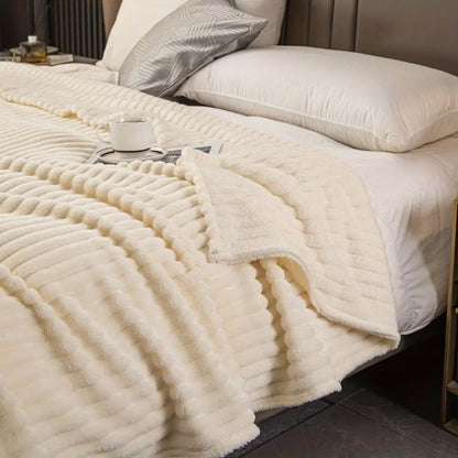 JINHUANYI Vertical Striped Faux Rabbit Blanket