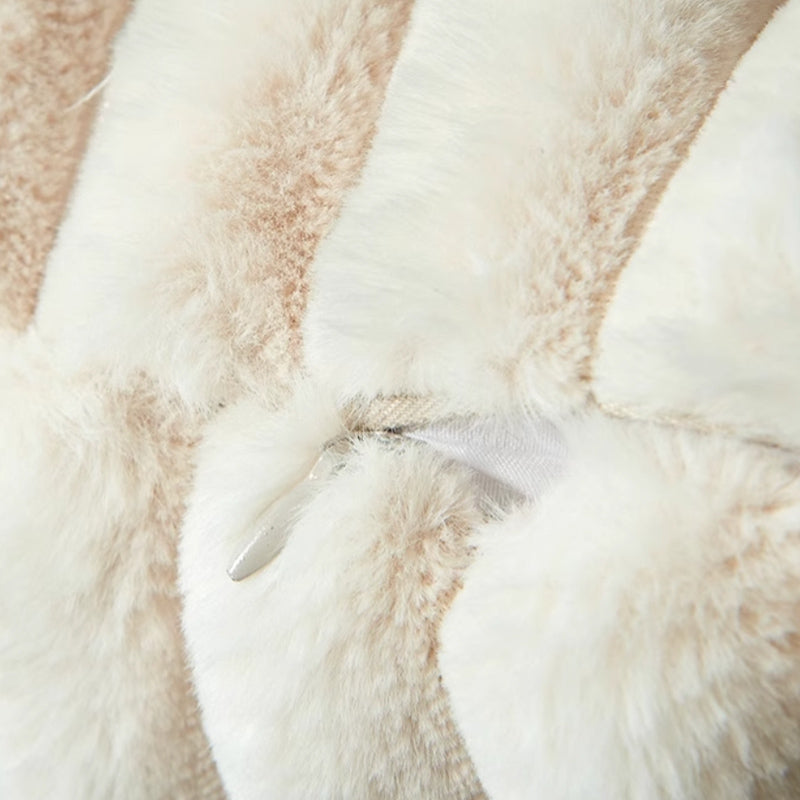 JINHUANYI Vertical Stripe Faux Rabbit Fur Pillow