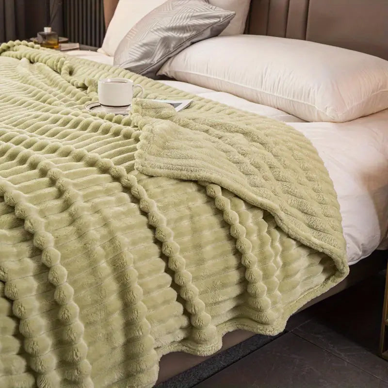 JINHUANYI Vertical Striped Faux Rabbit Blanket