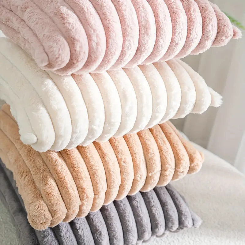 JINHUANYI Vertical Stripe Faux Rabbit Fur Pillow