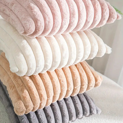 JINHUANYI Vertical Stripe Faux Rabbit Fur Pillow