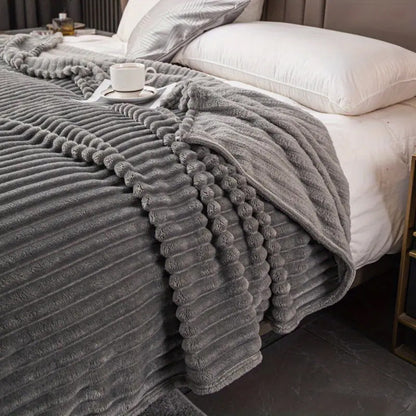 JINHUANYI Vertical Striped Faux Rabbit Blanket